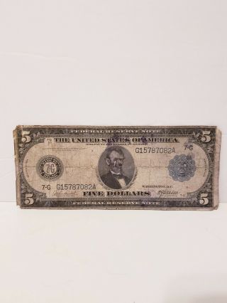 1914 $5 Five Dollar Federal Reserve Note Chicago Fr G15787082a
