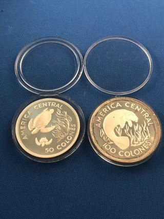Costa Rica - 1974 Silver 50,  100 Colones Conservation Pair - Proof