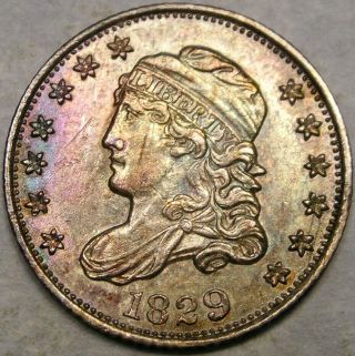 1829 Cap Bust Silver Half Dime Gorgeous Blue Green Purple Toning Sharp Feathers