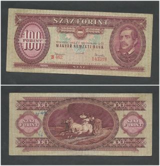 Hungary 100 Forint 1962 At (vf) Banknote P - 171c