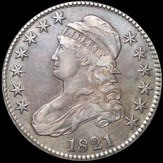 1821 Capped Bust Half Dollar About Uncirculated High End Silver Philly Coin Nr