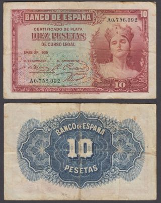 Spain 10 Pesetas 1935 (vf) Banknote P - 86