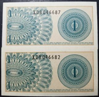 2 X Indonesia 1 Sen " Specimen " Banknote 1964 Uncirculated Same Series