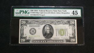 1934 York Twenty Dollar Pmg Choice Ef45 Federal Reserve $20 Bill
