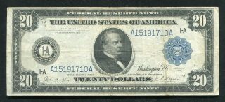 Fr.  906 1914 $20 Twenty Dollars Frn Federal Reserve Note Boston,  Ma Very Fine,
