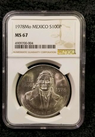 1978 Mo Mexico Silver One Hundred Peso ($100) Km - Ngc Ms - 67.  Top Pop