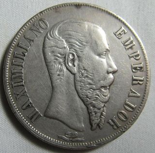 Mexico 1866 Mo Silver Peso " Maximilian "