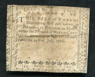 Nc - 109 July 14,  1760 20s Twenty Shillings North Carolina Colonial Currency