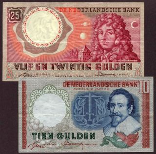 Netherlands " 1953;1956 Issue " Scarce 10&25 - Gulden {double} Vf,  /xf Notes: P85&p87