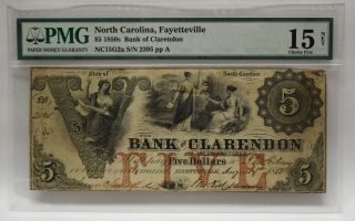North Carolina,  Fayetteville 1850s Bank Of Clarendon $5 Pmg Ch Fine 15 (curr104)