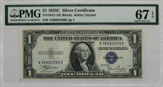 1935 C $1 Silver Certificate Ae Block Fr.  1612 Pmg 67 Suberb Gem Unc Epq (293e)
