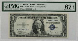 1935 C $1 Silver Certificate Ae Block Fr.  1612 Pmg 67 Suberb Gem Unc Epq (225e)