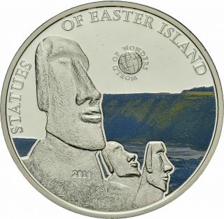 2010 Palau Large Silver Proof Color $5 Easter Islands Giant Heads