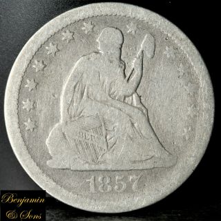 1857 Seated Liberty Silver Quarter Dollar,  Liberty