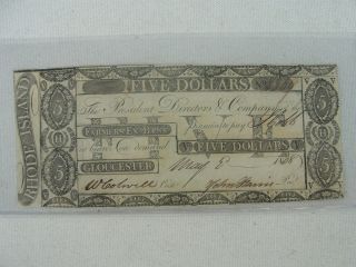 1808 Farmers Exc.  Bank $5 Dollar Obsolete Note " Gloucester Rhode Island "