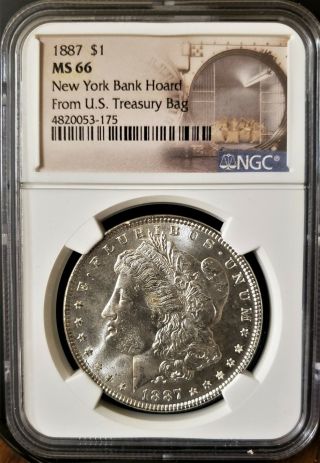 1887 Silver Morgan Dollar York Bank Hoard From U.  S.  Treasury Bag $1 Ngc Ms66