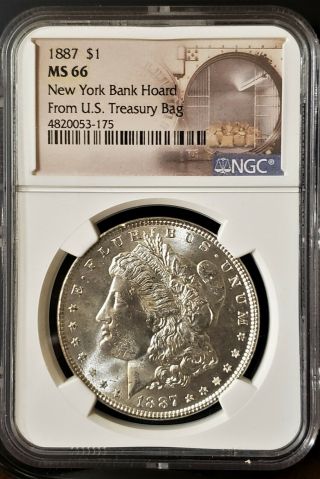 1887 SILVER MORGAN DOLLAR York Bank Hoard From U.  S.  Treasury Bag $1 NGC MS66 2