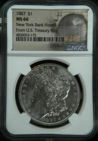 1887 SILVER MORGAN DOLLAR York Bank Hoard From U.  S.  Treasury Bag $1 NGC MS66 5