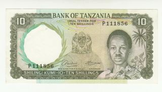 Tanzania 10 Shillings 1966 Ef/aunc P2a Single Prefix Serial @