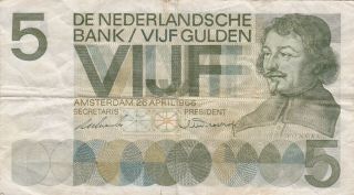 5 Gulden Fine Banknote From Netherlands 1966 Pick - 90a
