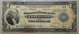 1918 Series $1 One Dollar Federal Reserve Note Cleveland Blue Seal Pmg Fine - 12