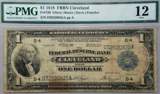 1918 Series $1 One Dollar Federal Reserve Note Cleveland Blue Seal PMG Fine - 12 2