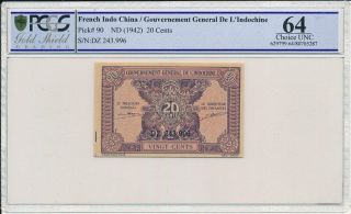 Gouvernment Général De French Indo China 20 Cents Nd (1942) Pcgs 64