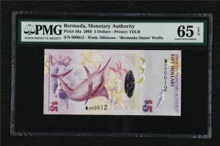 2009 Bermuda Monetary Authority 5 Dollars Pick 58a Pmg 65 Epq Gem Unc