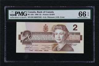 1986 Canada Bank Of Canada Bc - 55b 2 Dollars Pmg 66 Epq Gem Unc
