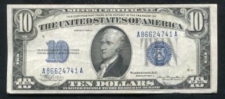 1934 - A $10 Ten Dollars Blue Seal Silver Certificate Currency Note About Unc
