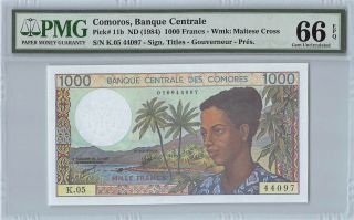 Comoros Nd (1984) P - 11b Pmg Gem Unc 66 Epq 1000 Francs
