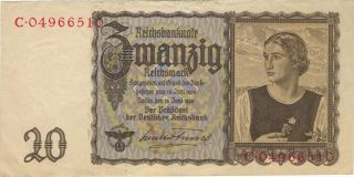 1939 20 Reichsmark Austria Nazi Currency Banknote Note Money Bill Swastika Wwii