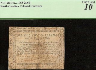 1768 Richard Caswell Signed North Carolina Colonial Currency Note Nc - 128 Pcgs
