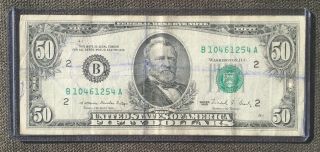 Federal Reserve Series 1988 Fifty Dollar Bill Old Currency Small Head $50