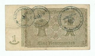 German Banknote 1 Rentenmark With Third Reich Stamped
