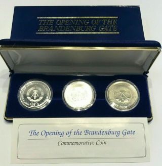 1990 German Proof & Silver Bu 3 Coin Set Opening Of The Brandenburg Gate W/