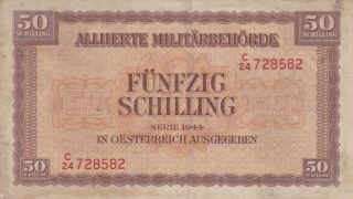 50 Schilling Fine Banknote From Allied Military In Austria 1944 Pick - 108