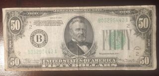 Federal Reserve Series Of 1934 Fifty Dollar Bill Old Currency Small Head $50