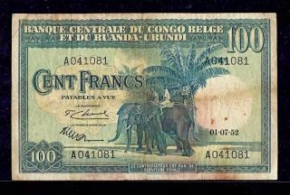Belgian Congo Ruanda Urundi | 100 Francs | 1 - 07 - 1952 | P25 | Vf
