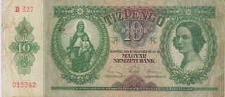 1936 Hungary Budapest 10 Pengo - Paper Money Banknote Currency