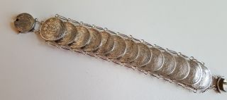 Peru Silver 1/5 Sol Coin Bracelet,  Well Made,  900 Solid Heavy Silver 1864 - 1916