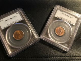 1920 D And P Lincoln Cents Pcgs Matching Grade Of Ms 63 Rb