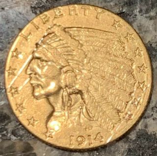 1914 D Indian Head $2.  5 Dollar Quarter Eagle Gold Coin Scratched