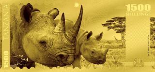 Tanzania 2018 1500 Shillings Big Five Rhino 1 G Proof Gold Note