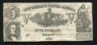 T - 37 1861 $5 Five Dollars Csa Confederate States Of America
