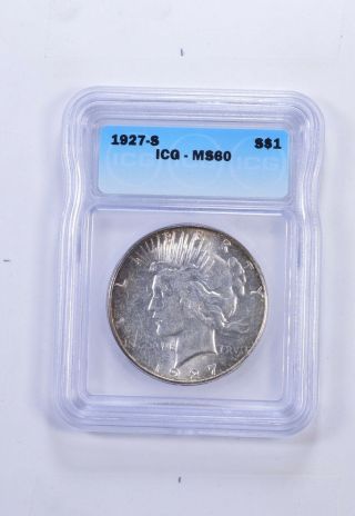 Ms60 1927 - S Peace Silver Dollar - Graded Icg 5418