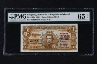 1939 Uruguay Banco De La Republica Oriental 1 Peso Pick 35a Pmg 65 Epq Gem Unc