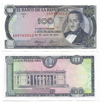 Colombia Note 100 Pesos Oro 20.  7.  1973 P 415 Unc