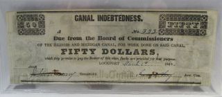 1842 $50 Il & Mi Canal Obsolete Bank Note Nude Reverse Pc - 275
