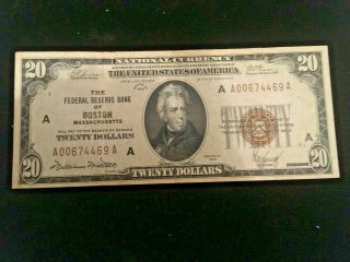 1929 Twenty Dollar Bill Us Federal Reserve Bank Of Boston